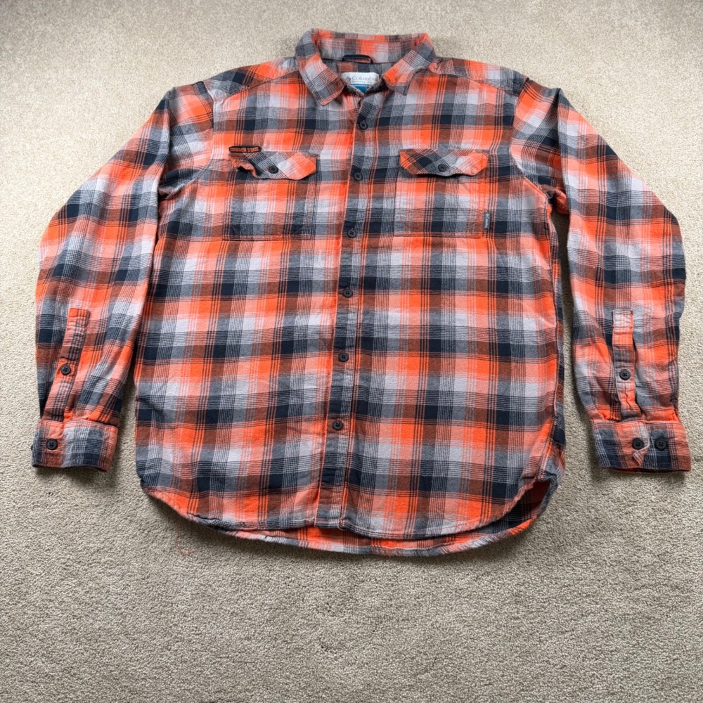 Columbia Oregon State Beavers Plaid Flannel Shirt Mens Large Orange Grey 2280